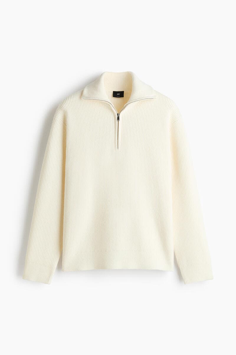 Relaxed Fit Zip-top rib-knit jumper