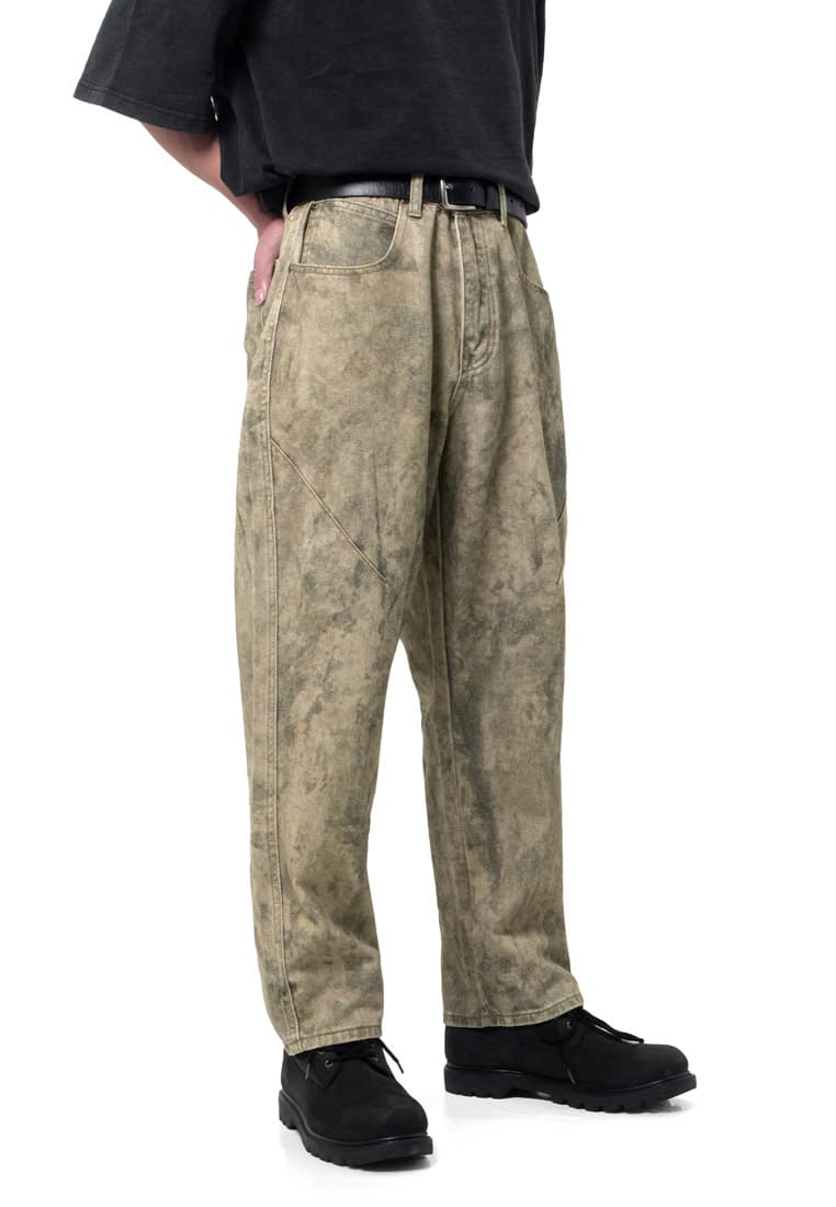 DRUM Digital Print Denim Straight Cut Jeans- Brown