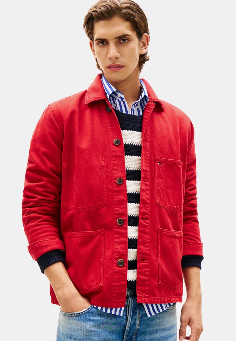 Washed Flag Embroidery Denim Chore Jacket - Th Mainline